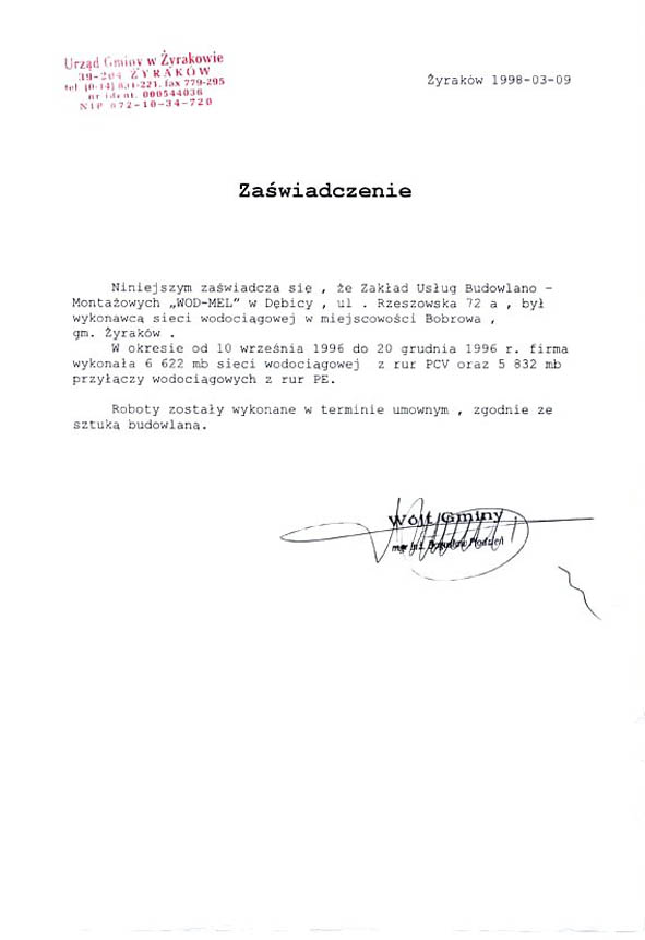 WodMel referencje Urząd Gminy w Żyrakowie